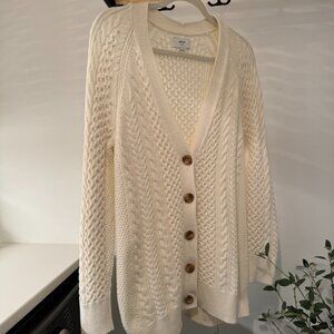 AERIE Cream Fisherman Oversized Knit Cotton Cardigan Sweater XS